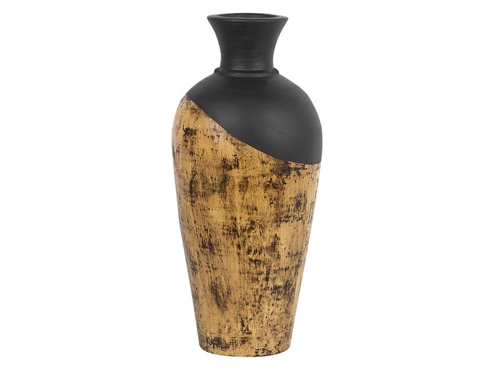 Beliani Dekoracyjny wazon ciemne drewno z czarnym ceramiczny 44 cm styl nowoczesny art-deco Ceramika Kategoria Wazony Kolor Brązowy