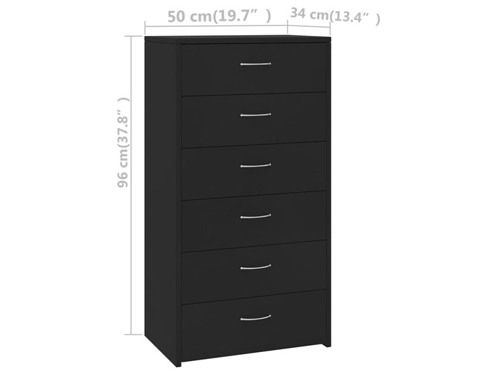 vidaXL Komoda z 6 szufladami, czarna, 50 x 34 x 96 cm, płyta wiórowa Płyta MDF Z szufladami Głębokość 34 cm Szerokość 50 cm Kolor Czarny