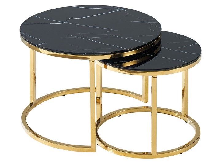 Zestaw okrągłych stolików na złotej podstawie Muse II Szkło Zestaw stolików Metal Marmur Styl Glamour