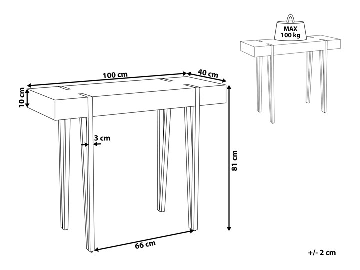 Beliani Konsola szara imitacja betonu czarne metalowe nogi stolik styl skandynawski minimalistyczny Szerokość 100 cm Płyta MDF Głębokość 40 cm Z samym blatem Kategoria Konsole