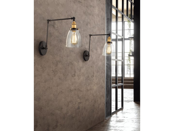 LAMPA ŚCIENNA KINKIET LOFTOWY CZARNY BARTON W2 Szkło Styl Industrialny Metal Kinkiet z abażurem Kinkiet z kloszem Kategoria Lampy ścienne