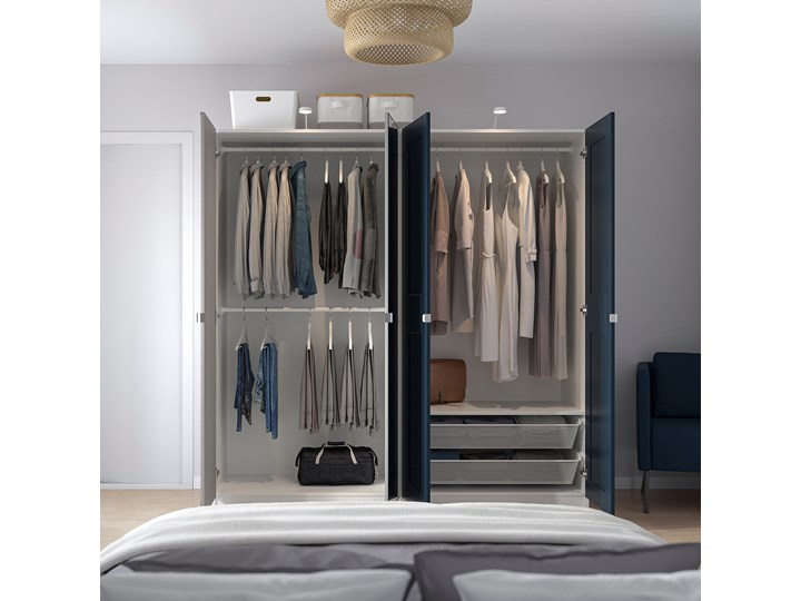 IKEA PAX / GRIMO/VIKEDAL Kombinacja szafy, biały/granatowy lustro, 200x60x201 cm Pomieszczenie Garderoba Szerokość 200 cm Głębokość 60 cm Kategoria Szafy do garderoby