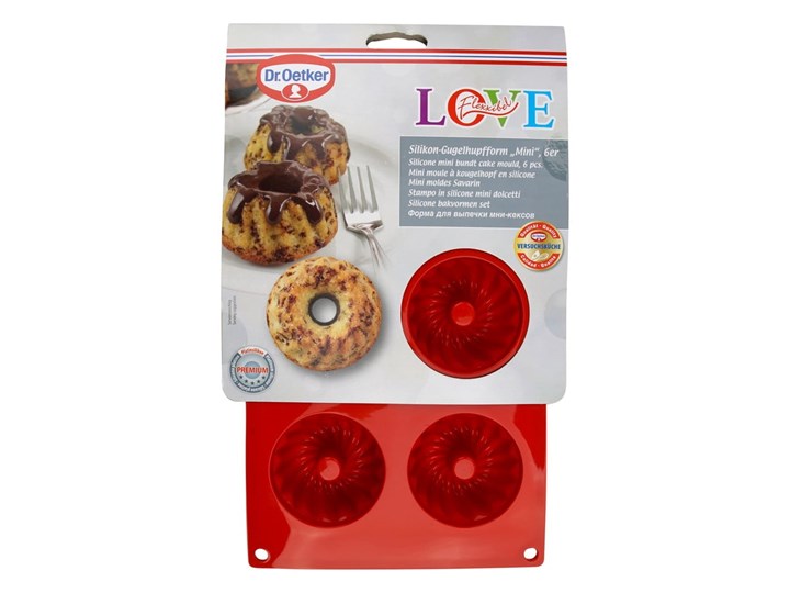 Czerwona silikonowa forma na 6 mini babeczek Dr. Oetker Flexxibel Love Do babki Kategoria Formy i foremki Do muffinek Kolor Czerwony