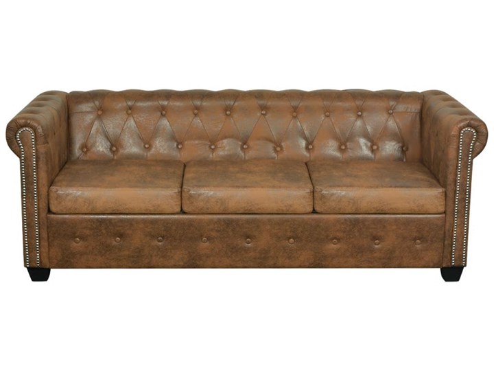 vidaXL Trzyosobowa sofa Chesterfield ze sztucznej skóry, brązowa Szerokość 200 cm Pomieszczenie Salon
