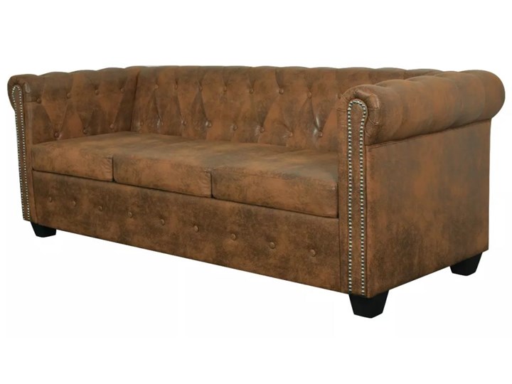 vidaXL Trzyosobowa sofa Chesterfield ze sztucznej skóry, brązowa Szerokość 200 cm Nóżki Na nóżkach