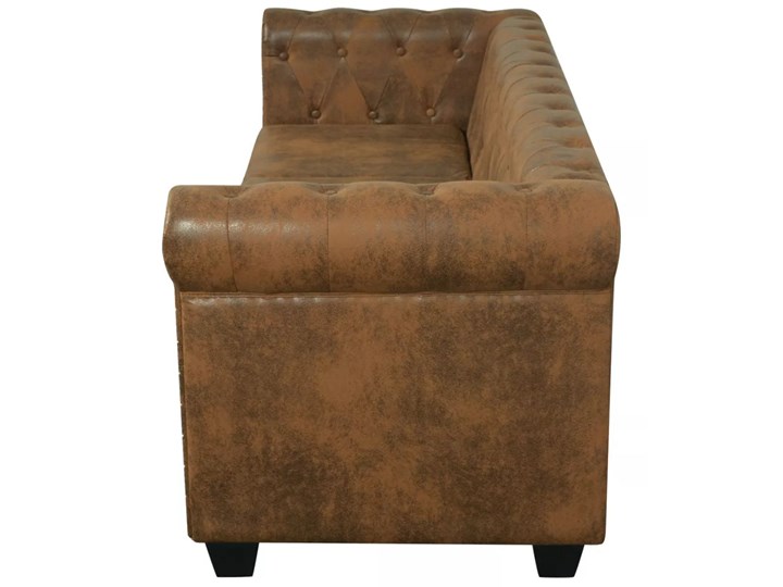 vidaXL Trzyosobowa sofa Chesterfield ze sztucznej skóry, brązowa Szerokość 200 cm Styl Glamour Kolor Brązowy