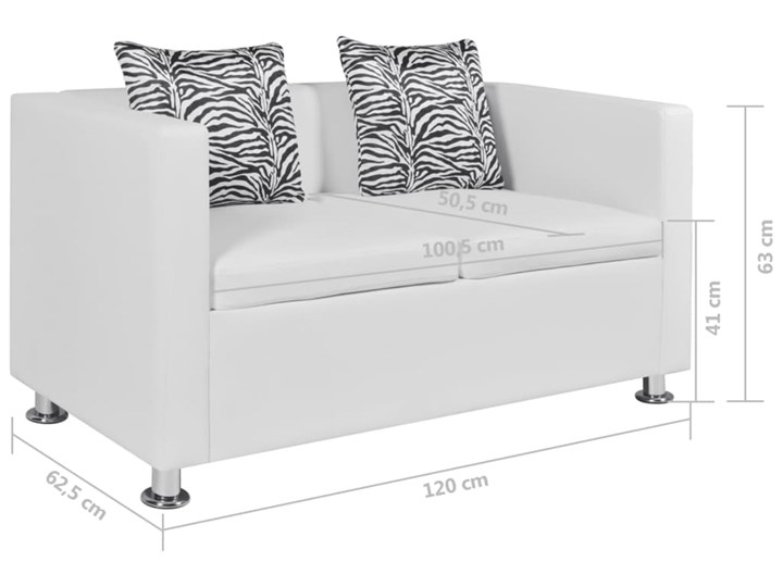 vidaXL Sofa 2-osobowa ze skóry syntetycznej, biała Głębokość 63 cm Szerokość 120 cm Głębokość 62 cm Boki Z bokami Stała konstrukcja Głębokość 35 cm Styl Tradycyjny