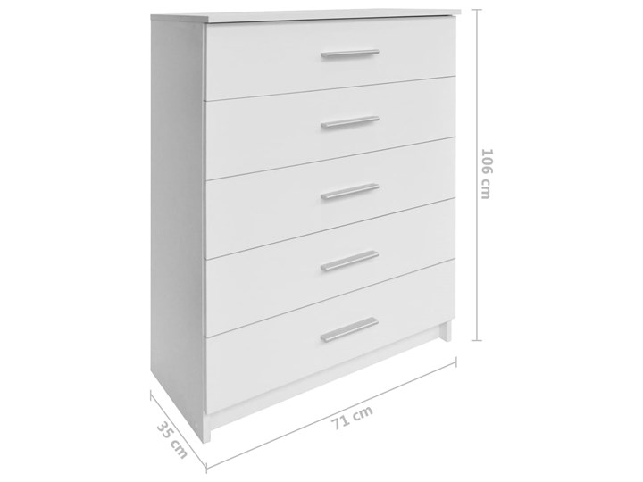 vidaXL Szafka do przechowywania, 71x35x106 cm, biały, płyta wiórowa Płyta MDF Z szufladami Szerokość 71 cm Szerokość 105 cm Głębokość 35 cm Pomieszczenie Garderoba