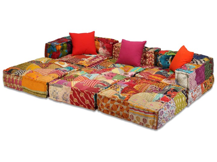 vidaXL Puf modułowy, 3-osobowy, patchwork, tkanina Modułowe Głębokość 70 cm Głębokość 140 cm Szerokość 200 cm Rozkładanie Rozkładana