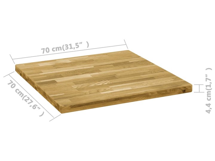 vidaXL Kwadratowy blat do stolika z drewna dębowego, 44 mm, 70 x 70 cm Drewno Kategoria Blaty kuchenne Kolor Brązowy