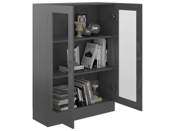 vidaXL Witryna, wysoki połysk, szara, 82,5x30,5x115 cm, płyta Płyta MDF Szkło Stojące Płyta meblowa Szerokość 83 cm Głębokość 31 cm Na książki Styl Tradycyjny Płyta laminowana Kategoria Szafki i regały