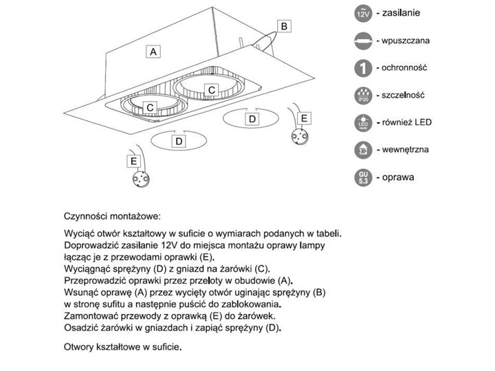 Spot LAMPA sufitowa EBINO 3305 Shilo podtynkowa OPRAWA metalowe OCZKO prostokątna wpust czarny Oprawa stropowa Oprawa ścienna Prostokątne Kategoria Oprawy oświetleniowe