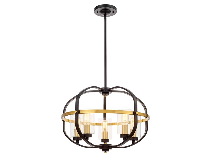 LAMPA WISZĄCA LOFT CZARNO-MOSIĘŻNA MONTEREY W5 Mosiądz Szkło Ilość źródeł światła 5 źródeł Lampa z abażurem Lampa z kloszem Metal Styl Industrialny