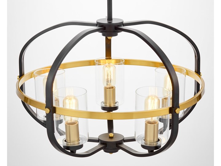 LAMPA WISZĄCA LOFT CZARNO-MOSIĘŻNA MONTEREY W5 Ilość źródeł światła 5 źródeł Lampa z abażurem Metal Lampa z kloszem Szkło Mosiądz Styl Industrialny