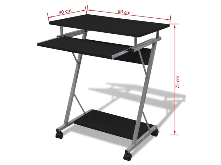 vidaXL Biurko komputerowe z ruchomą podstawką na klawiaturę, czarne Płyta MDF Szerokość 60 cm Głębokość 40 cm Stal Styl Nowoczesny
