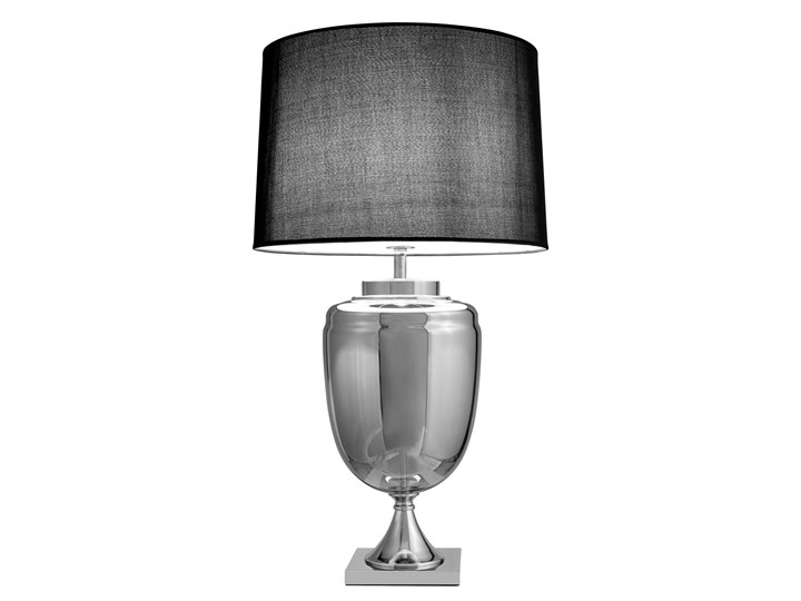 LAMPA NOCNA CZARNO-SREBRNA OLIMPIA Wysokość 80 cm Metal Tkanina Lampa z abażurem Kolor Czarny Lampa z kloszem Szkło Funkcje Brak dodatkowych funkcji