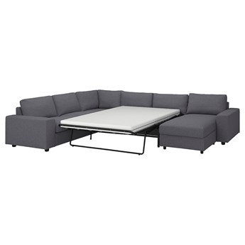 IKEA VIMLE Narożna sofa rozkł. 5o z szezl, z szerokimi podłokietnikami/Gunnared średnioszary, Wysokość łóżka: 53 cm
