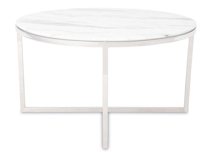 Stolik kawowy Vertigo Silver White 80 cm Szkło Wysokość 45 cm Marmur Styl Nowoczesny Stal Funkcje Z regulacją wysokości