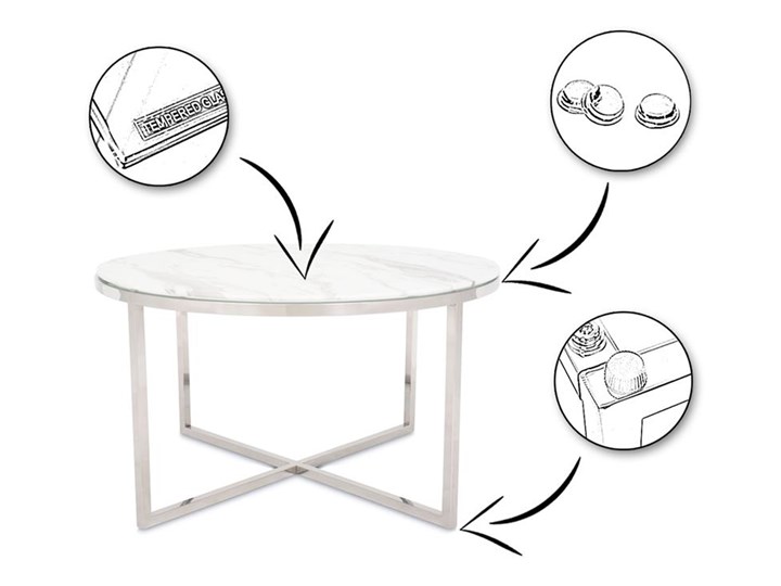 Stolik kawowy Vertigo Silver White 80 cm Marmur Szkło Stal Wysokość 45 cm Kolor Srebrny