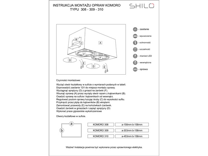 Spot LAMPA sufitowa KOMORO 7328 Shilo prostokątna OPRAWA podtynkowa OCZKO regulowane do zabudowy WPUST biały Prostokątne Oprawa stropowa Kategoria Oprawy oświetleniowe