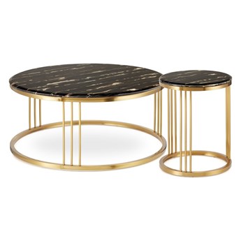 Vivien zestaw okrągłych stolików kawowych marmur styl glamour Czarny Złoty