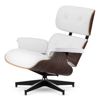 Fotel Lucera insp. Lounge Chair Biała Skóra Zebrano Czarna-z-chromowanymi-grzbietami