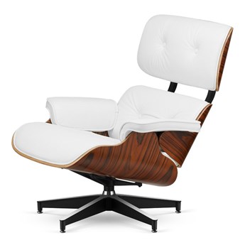 Fotel Lucera XL insp. Lounge Chair Biała Skóra Brazylijski palisander Czarna-z-chromowanymi-grzbietami