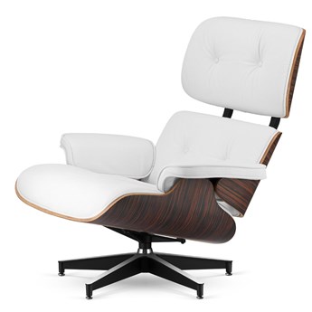 Fotel Lucera XL insp. Lounge Chair Biała Skóra Zebrano Czarna-z-chromowanymi-grzbietami