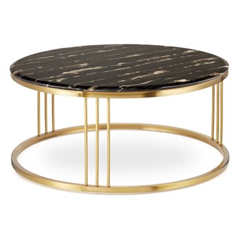 Vivien duży okrągły stolik kawowy marmur styl glamour Czarny Złoty