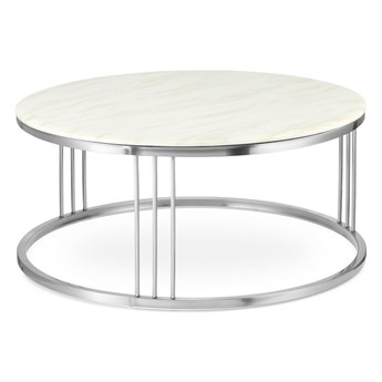 Vivien duży okrągły stolik kawowy marmur styl glamour Biały Chrom