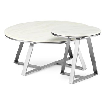 Vinclar Zestaw okrągłych stolików kawowych marmur styl glamour Biały Chrom