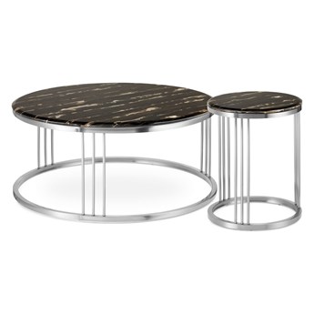 Vivien zestaw okrągłych stolików kawowych marmur styl glamour Czarny Chrom