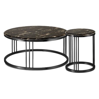 Vivien zestaw okrągłych stolików kawowych marmur styl glamour Czarny Czarny