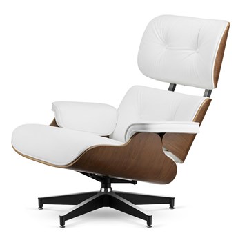 Fotel Lucera XL insp. Lounge Chair Biała Skóra Ciemny orzech Czarna-z-chromowanymi-grzbietami