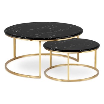 Argan zestaw okrągłych stolików kawowych marmur styl glamour Czarno/biały Złoty