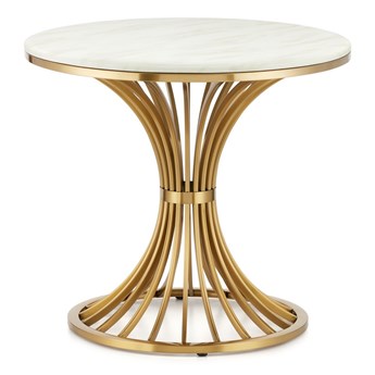 Okrągły stolik kawowy złoty glamour marmur Dritto Biały