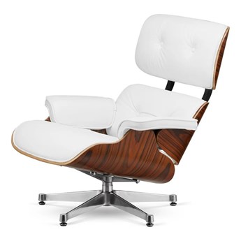 Fotel Lucera insp. Lounge Chair Biała Skóra Brazylijski palisander Srebrny kolor