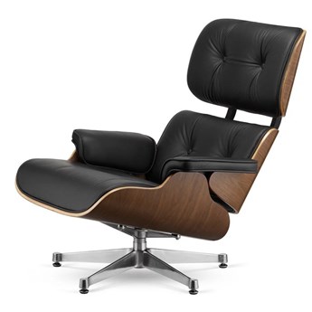 Fotel Lucera XL insp. Lounge Chair Czarna Skóra Ciemny orzech Chromowana
