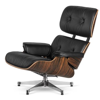 Fotel Lucera XL insp. Lounge Chair Czarna Skóra Zebrano Chromowana