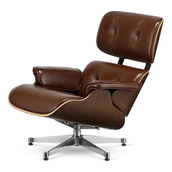 Fotel Lucera insp. Lounge Chair Brązowa skóra Ciemny orzech Srebrny kolor