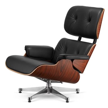 Fotel Lucera XL insp. Lounge Chair Czarna Skóra Brazylijski palisander Chromowana