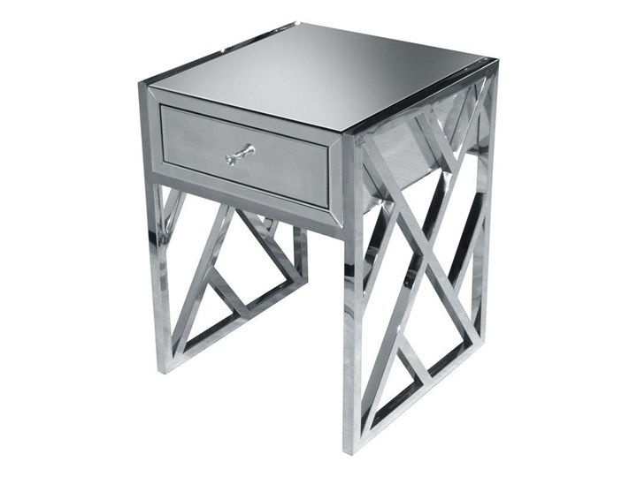 Szafka nocna nowoczesna lustrzana na metalowych nogach srebrna Taranto 50/65/65 cm Szkło Głębokość 50 cm Kolor Srebrny Nocne Pomieszczenie Sypialnia