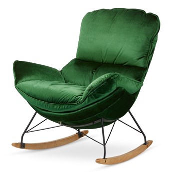 Fotel Berco błyszczący velvet bujany na płozach nowoczesny wypoczynkowy Butelkowy (5051-29)