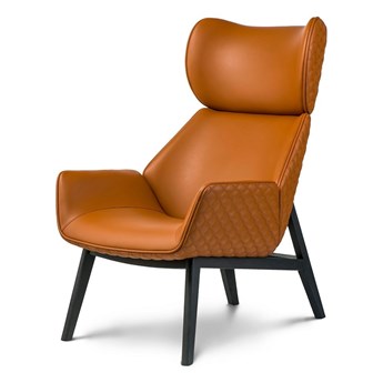 Fotel Serio skórzany nowoczesny do salonu wypoczynkowy z drewnianymi nogami Brązowy Skóra ekologiczna