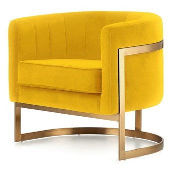 Fotel Madame styl glamour złoty welurowy okrągły Żółty (SWAN-03) Złota