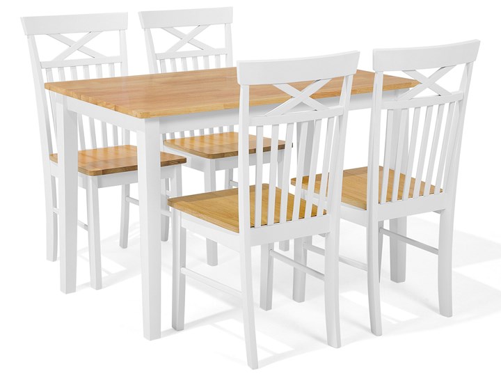 Beliani Zestaw mebli do jadalni 4-osobowy drewniany biały stół 120 x 75 cm 4 krzesła nowoczesny Pomieszczenie Jadalnia