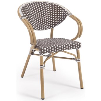 Krzesło ogrodowe z podłokietnikami Marilyn aluminium i rattan brązowo-białe