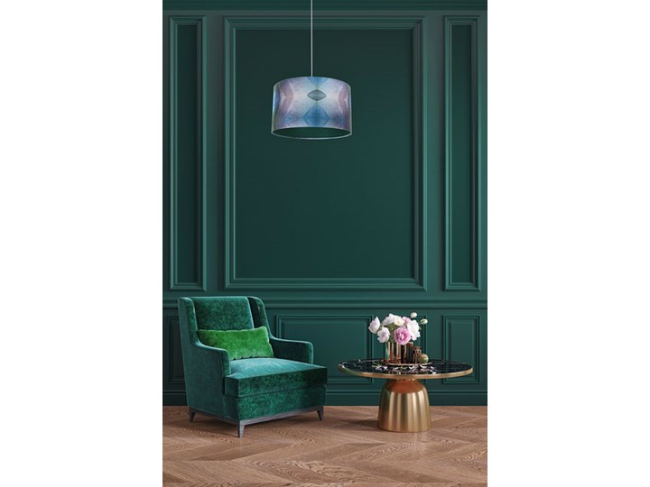 Zielona elegancka lampa wisząca nad stół - S389-Kerva Kolor Zielony Lampa z abażurem Tkanina Tworzywo sztuczne Metal Pomieszczenie Jadalnia