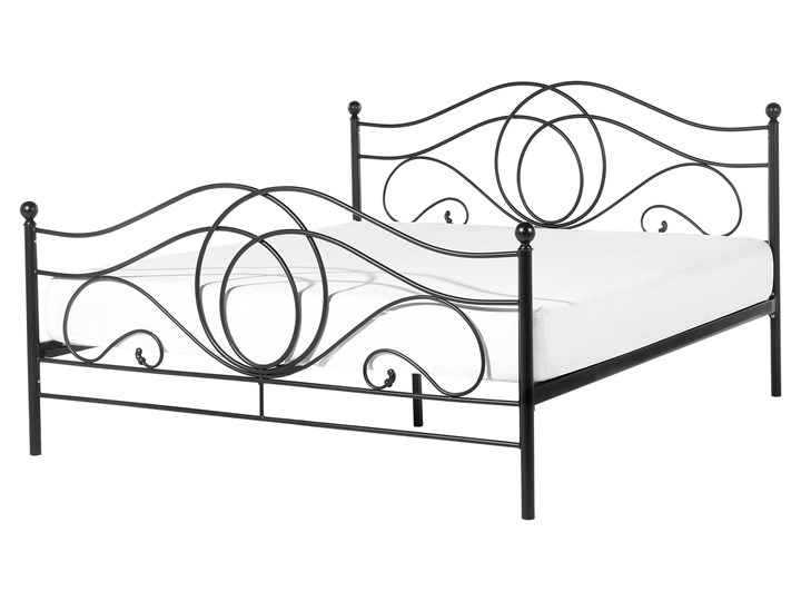 Beliani Łóżko ze stelażem czarne stalowa zdobiona rama 160 x 200 cm retro styl Styl Vintage Metal Łóżko metalowe Zagłówek Z zagłówkiem