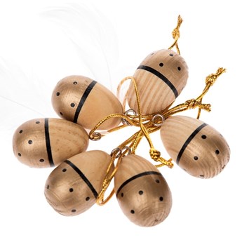 Zestaw 6 drewnianych wiszących dekoracji w kolorze złota Dakls Easter Eggs